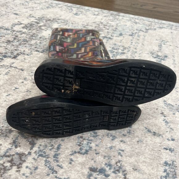 FENDI Zucca Logo Rubber Multicolor Monogram Logo Rain Boots Women’s Size: EUR 40 - Picture 5 of 7